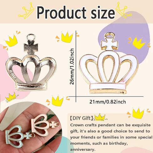 Crown Shape Dangle Charms Gold Silver Alloy Lovely Queen Crown Pendants with Rhinestone Craft Supplies 20Pcs for DIY Necklace Earrings Jewelry Making Valentine's Gifts in Kuwait