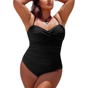 Ocean Blues Women’s Bandeau One Pieces Swimsuit Molded Cups Shirring Tummy Control Bathing Suit in Kuwait