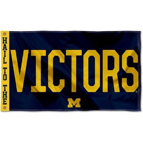 College Flags & Banners Co. Michigan Team University Wolverines Hail to the Victors Printed Header 3x5 Foot Banner Flag