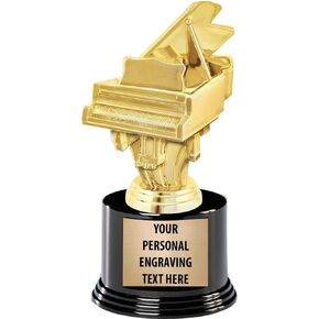 Crown Awards Piano Trophies with Custom Engraving, 7.25" Personalized Gold Piano Figure Music Trophy On Deluxe Round Base Prime