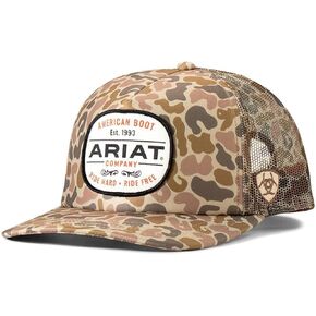 قبعة ARIAT الرجالية ذات رقعة التراث التراثية، مموهة على شكل بطة، حافة مسطحة، خلفية شبكية in Kuwait
