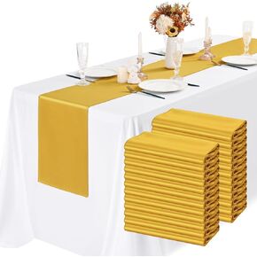 24 Pack Silver Satin Table Runners 12 x 72 Inch Long Bright Silk Smooth Fabric Silver Table Runners for Party Wedding Reception Birthday Banquet Decoration