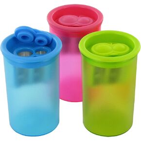 Kum 303.21.21 2-Hole Magnesium Inner Sharpener with Plastic Container, Colors Vary