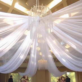 Ceiling Drapes for Weddings,White 6 Panels 5x10 FT Wedding Arch Draping Fabric Sheer Curtains Chiffon Fabric Wedding Drapery,Tulle Sheer Curtains for Party Ceremony Stage Wedding Decoration