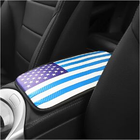 Car Center Console Pad, American Flag Car Armrest Seat Box Cover Protector, Carbon Fiber PU Leather Armrest Cover, Auto Patriotism Interior Accessories Fit for Most Vehicle, SUV, Truck