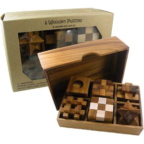 6 Wooden Puzzle Gift Set in A Wood Box - 3D Unique IQ Puzzles