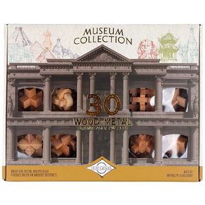 Project Genius Museum Collection Gift Set, 30-Pack of Wood and Metal Brainteasers, Beautifully Packaged Gift for Adults, Teens, and Kids 8+, True Genius Disassembly and Disentanglement Variety Pack
