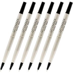 Parker Quink Ink Roller Ball Pen Refills, Medium Point, Black Ink, Pack of 6
