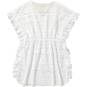 Milumia Girl's Crochet Sheer Beach Coverups Ruffle Trim Swimsuit Swimwear Cover Up Up