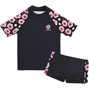 Cadocado Girls Rash Guard Set Short Sleeve Two Piece Swimsuit Bathing Suit UPF 50+ Beach Swimwear 3-10 Years