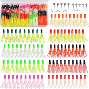 Fishing Crappie Lures Jig Heads Kit, Small Soft Plastic Grub Lure Tube Bait Jig Heads for Bass Fishing Freshwater Panfish Trout