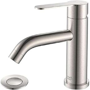 Bathroom Sink Faucet, Single Handle Bathroom Faucets 1 Hole, Stainless Steel Modern Vanity Laundry Utility Faucet with Pop-Up Sink Drain, Bathroom Faucets llaves para lavamanos de baño, Brushed Nickel