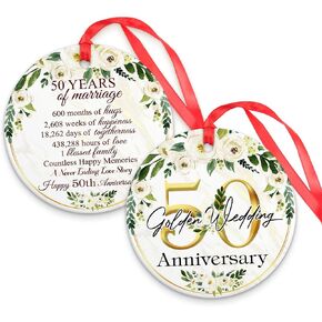 CEZII 50 Years Married as Mr & Mrs Ornament 2024, 50th Wedding Anniversary Christmas Ornament for Parents, Wedding 50 Golden for Couple Husband Wife Friends, Chrismas Tree Decorations