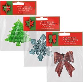 Holiday Ornaments w/Scent - Christmas Decorations, Car Air fresheners, Tree Hanging Accessories w/Long Lasting Fragrance Smell for Home or Car (Pack of 3, Ribbon in ICY Cinnamon)