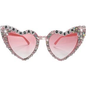 Birthday Queen Glasses for Women Girls - Pink Heart Birthday Pearl Sunglasses for Funny Happy Birthday Gifts Accessories Party Favors Birthday Decorations