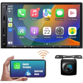 2024 Newest Double Din Car Stereo Radio Wireless CarPlay & Wireless Android Auto, 7inch Touchscreen Car Audio Receiver with Bluetooth5.2,Rearview Camera,AM/FM,Mirror Link,USB/AUX/SWC/TF/AUX/DSP