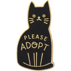 Please Adopt Black Gold Cat Kitten Animal Rescue Shelter Cute Kawaii 1.25" Enamel Pin Badge
