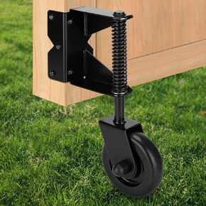 Heavy Duty Gate Wheel, Gate Casters for Outdoor Wooden Gates or Fence Gates, Spring Loaded Gate Wheel Caster for Uneven Floors, Gate Wheels with 360° Swivel, Left, Black
