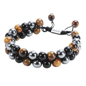 Triple Protection Bracelet Handmade Bracelet -, Natural Tiger Eye Crystal, Obsidian Hematite，Crystal Jewelry Bracelet Brings Good Luck and Happiness, Bracelet for Men and Women（Style B）