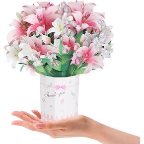 3D Pop Up Cards, 9.5 Inch Life Forever Lily Paper Flowers Bouquet Popup Cards with Note Card and Envelope, All Occasions Pop Up Greeting Cards for Mother's Day, Birthday, Anniversary
