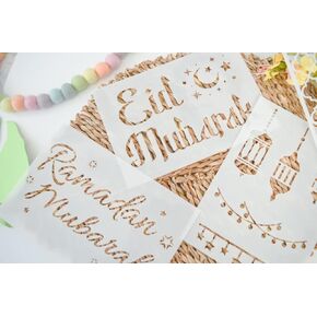 Ramadan & Eid Stencils 6 Pieces - Reusable Islamic Design Templates for Kids' Crafts, Wood Painting, Fabric, Plastic, Greeting Cards, Cookies, and Home Décor by Dstampss