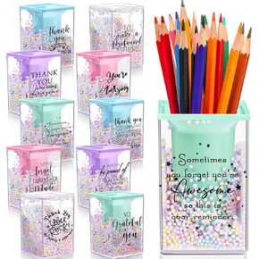 Fuutreo 10 Pcs Team Appreciation Gifts for Coworker Employee Cute Bubble Pencil Holder Inspirational Pencil Holder Makeup Desk Organizer for Volunteer Vet Tech Appreciation Week Office Gifts(Classic)