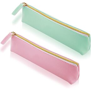 cobee Leather Pen Pencil Case, 2 Pieces Cute Pencil Pouch Small Pen Bag Aesthetic Stationery Bag Lovely Zipper Pouch Portable Cosmetic Bag Organizer for Pen Pencils(Black+White)