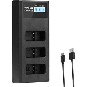 Battery Charger Compatible for GoPro Hero 12, Hero 11, Hero 10, Hero 9, 3-Channel USB Fast Charger, LCD Real-time View of Battery Power Level