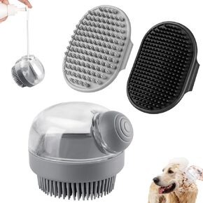 3PCS Dog Bath Brush | Dog Shampoo Brush | Dog Scrubber for Bath | Dog Bath Brush Scrubber | Dog Shower/Washing Brush with Adjustable Ring Handle for Short & Long Hair (Gray Black Gray)