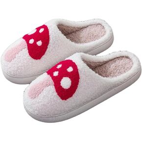 Fuzzy Thickened TPR Sole Slippers with Cute Mushroom Embroidery Soft and Indoor/Outdoor Cotton Shoes