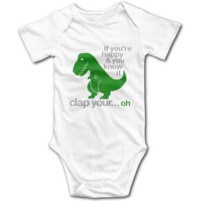 T Rex Dinosaurs If You're Happy & You Know It Cute Baby Bodysuit White