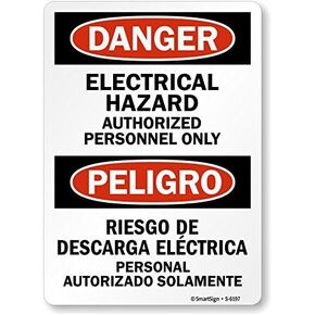 SmartSign "Danger - Electrical Hazard, Authorized Personnel" Bilingual Sign | 10" x 14" Plastic