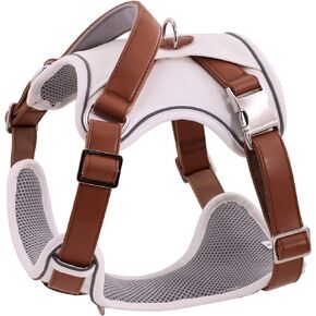 Leather Dog Harness for Medium, Large Size Dogs No Pull, Adjustable Dog Vest with Handle and Two Leash-Attachment Points, Easy to Clean, Blue M