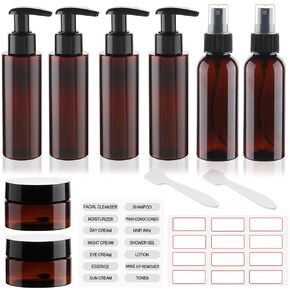 Travel Bottles for Toiletries 8 Pack TSA Approved 3.4oz/100ml Refillable Containers Empty Travel Size Bottles kit Cosmetic, Lotion (Brown)