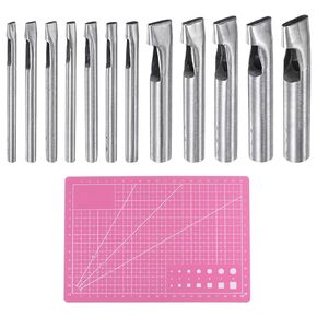 HARFINGTON 12pcs Leather Oval Hole Punch Stainless Steel with A5 Cutting Mat PVC Oblong Hole Punch Puncher Tool Hollow Punch Set for Leather Fabric Canvas Cloth Watch Band Wallet Belt