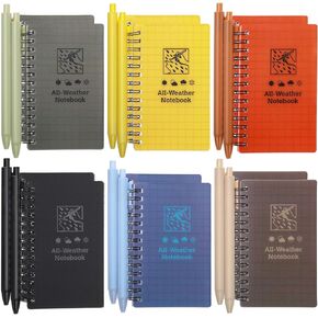PerKoop 24 Pcs Waterproof Notebook and Ballpoint Pen All Weather 3x5'' Pocket Tactical Notepad Small Spiral Memo Notebook with Grid Paper Ballpoint Pen for Outdoor Activities Recording (Dark Color)