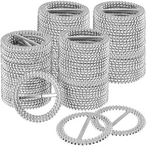 200 PCS 2.36 Inches Acrylic Rhinestone Buckle, Silver Round Chair Sash Buckles, Chair Sash Ribbon Buckles Slider Elegant Band Ring, for Wedding, Party, Banquets, Craft