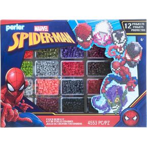 Perler Marvel's Spider-Man Deluxe Box Fused Bead Kit, 12 Unique Patterns with Pegboard, Multicolor 4453 Pieces