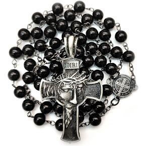 Rosary Beads Chaplet Black Artificial Crystal Glass Rosery Cross Catholic gifts