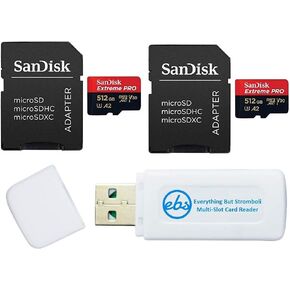SanDisk 512GB Extreme Pro MicroSD Memory Card (2) Works with GoPro Action Camera Hero 12 Black (SDSQXCD-512G-GN6MA) U3 V30 Bundle with (1) Everything But Stromboli MicroSDXC & SD Card Reader