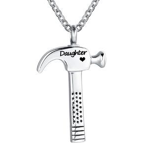 Hammer Construction Tool Urn Necklace for Ashes Laborer Cremation Keepsake Memorial Pendant Jewelry Dad Grandma Mom