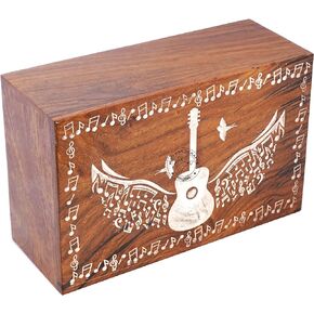 Handcrafted Angel Wings Guitar Wooden Cremation Urns for Human Ashes Adult Large - Tree of Life Funeral Urn Box - Burial Urns for Columbarium (250 LB - Pinewood, Music)