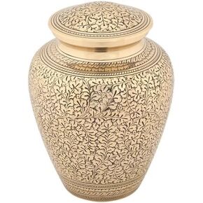 Leaves of Gold Cremation Urn for Ashes, Brass, Gold Urn, Adult Sized Cremation Urn, 9.25 Inches High