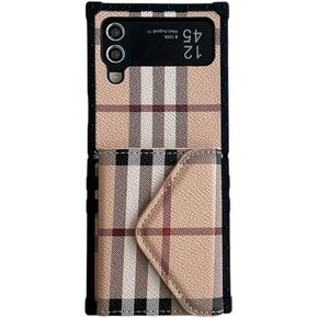 for Samsung Galaxy Z Flip 3/Z Flip 4 Wallet Case for Women Men,Luxury Classic Folding Slim Protective with Folio Card Holder Cover Case Compatible with Galaxy Z Flip 3/Z Flip 4 Khaki