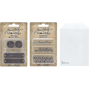 Tim Holtz Idea-Ology Typed Tags, Tim Holtz Screw Heads, Carnora Storage Pocket, May 2024 Release, Bundle of 3 Items