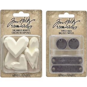 Bundle - Idea-Ology - Tim Holtz - Salvaged Hearts th94380 and Typed Tags th94382 - May 2024 Release