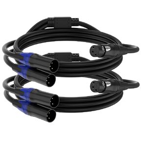XLR Y Splitter Cable 2 Male to 1 Female, Microphone XLR Breakout Cable Balanced Left and Right Dual Male to Single Female, for Mixer/Speaker/MIC, 1FT-2Pack