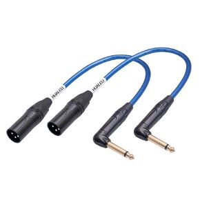 Right Angle 1/4" TS to XLR 3Pin Male Audio Cable,6.35mm TS Mono Right Angle to XLR Male 3pin,6N OFC+Silver Plated HI-END Audio Cable for Micphone Mixer-1FT 2Pack