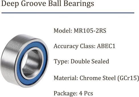 4pcs Deep Groove Ball Bearings - [5mm x 10mm x 4mm] Chrome Steel Balls for Motors Machine Tool Gearboxes Bearing Use, Double Seal ABEC1 in Saudi Arabia