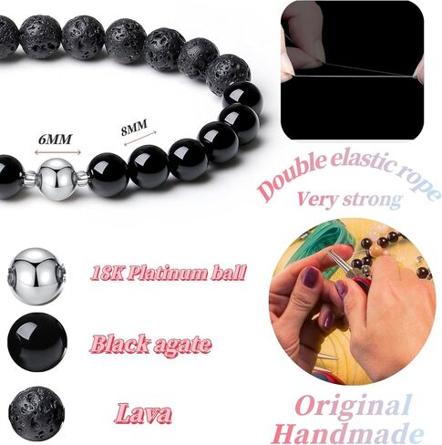 Handmade Men's Stretch Beaded Bracelet with Black Natural Stones 8mm Two Different Stones Gemstone Beads Jewelry (African blood stones) in Saudi Arabia